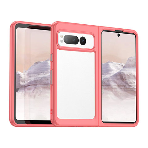 Coque Rebord Contour Silicone et Vitre Transparente Housse Etui J01S pour Google Pixel Fold 5G Rouge