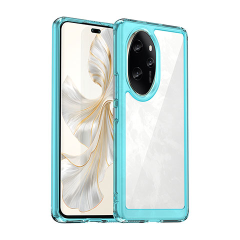 Coque Rebord Contour Silicone et Vitre Transparente Housse Etui J01S pour Huawei Honor 100 Pro 5G Bleu