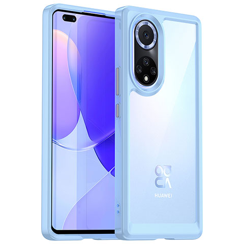 Coque Rebord Contour Silicone et Vitre Transparente Housse Etui J01S pour Huawei Honor 50 Pro 5G Bleu Ciel