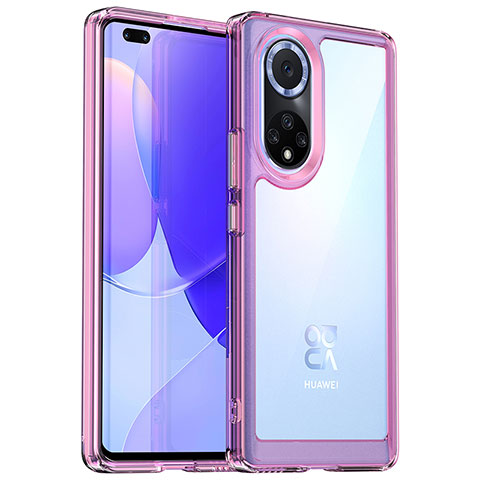 Coque Rebord Contour Silicone et Vitre Transparente Housse Etui J01S pour Huawei Honor 50 Pro 5G Rose Rouge