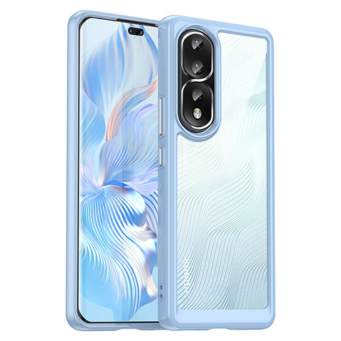 Coque Rebord Contour Silicone et Vitre Transparente Housse Etui J01S pour Huawei Honor 80 Pro 5G Bleu Ciel