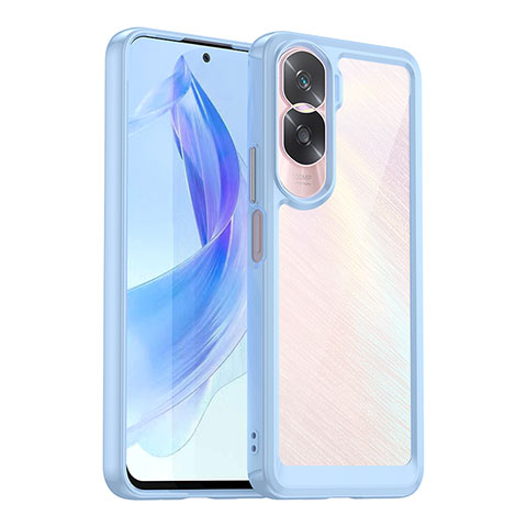 Coque Rebord Contour Silicone et Vitre Transparente Housse Etui J01S pour Huawei Honor 90 Lite 5G Bleu Clair