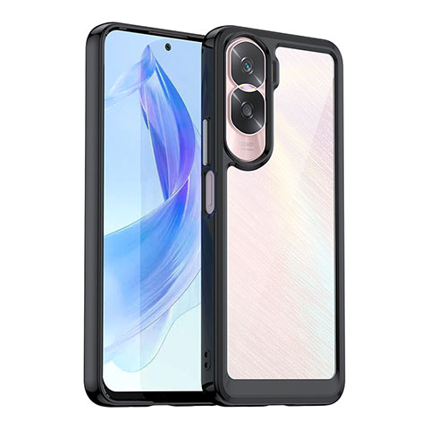 Coque Rebord Contour Silicone et Vitre Transparente Housse Etui J01S pour Huawei Honor 90 Lite 5G Noir