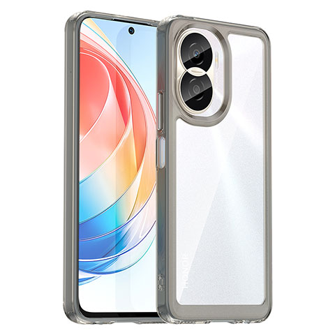 Coque Rebord Contour Silicone et Vitre Transparente Housse Etui J01S pour Huawei Honor X40i 5G Gris