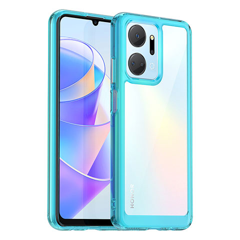 Coque Rebord Contour Silicone et Vitre Transparente Housse Etui J01S pour Huawei Honor X7a Bleu