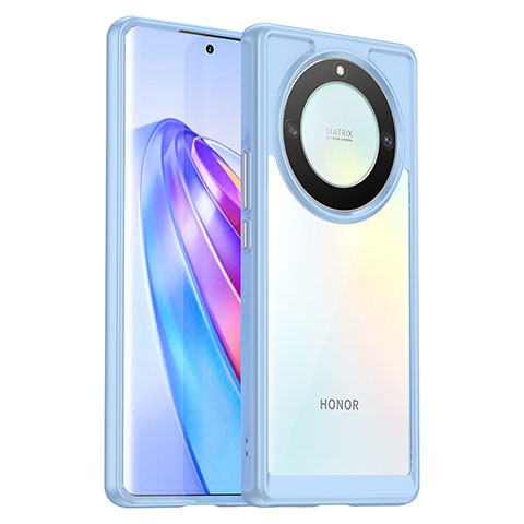 Coque Rebord Contour Silicone et Vitre Transparente Housse Etui J01S pour Huawei Honor X9a 5G Bleu Ciel