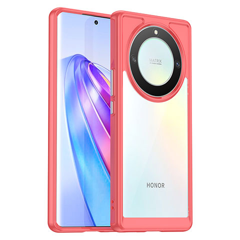 Coque Rebord Contour Silicone et Vitre Transparente Housse Etui J01S pour Huawei Honor X9a 5G Rose Rouge