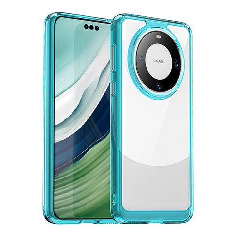 Coque Rebord Contour Silicone et Vitre Transparente Housse Etui J01S pour Huawei Mate 60 Pro+ Plus Bleu