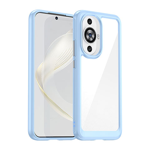 Coque Rebord Contour Silicone et Vitre Transparente Housse Etui J01S pour Huawei Nova 11 Bleu Ciel