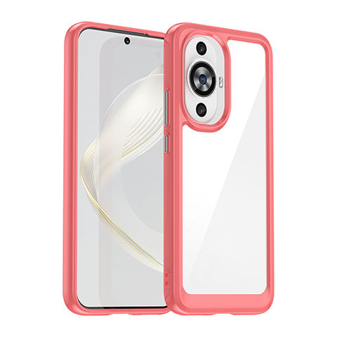 Coque Rebord Contour Silicone et Vitre Transparente Housse Etui J01S pour Huawei Nova 11 Rouge