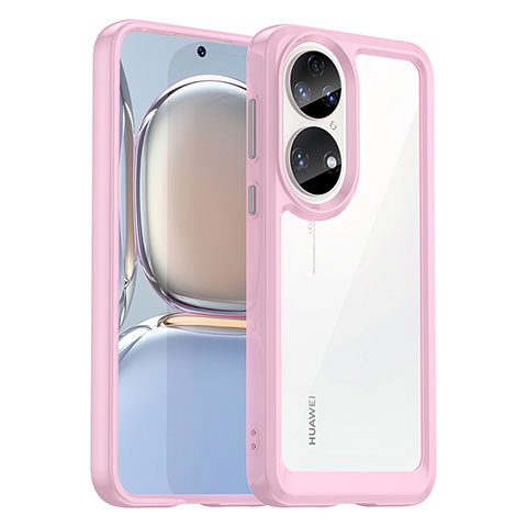 Coque Rebord Contour Silicone et Vitre Transparente Housse Etui J01S pour Huawei P50 Rose