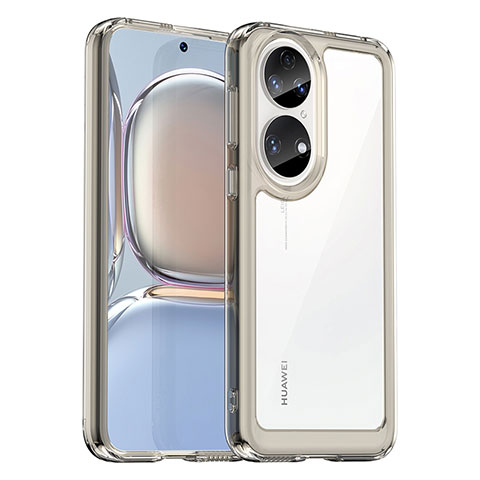 Coque Rebord Contour Silicone et Vitre Transparente Housse Etui J01S pour Huawei P50e Gris