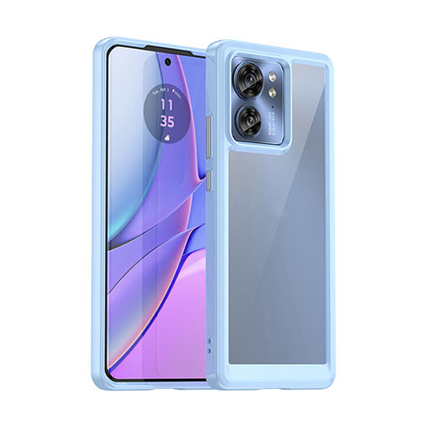 Coque Rebord Contour Silicone et Vitre Transparente Housse Etui J01S pour Motorola Moto Edge (2023) 5G Bleu