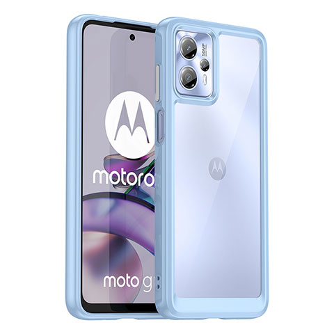 Coque Rebord Contour Silicone et Vitre Transparente Housse Etui J01S pour Motorola Moto G13 Bleu Clair