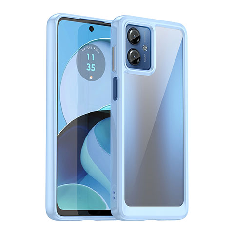 Coque Rebord Contour Silicone et Vitre Transparente Housse Etui J01S pour Motorola Moto G14 Bleu Clair