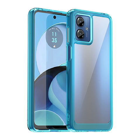 Coque Rebord Contour Silicone et Vitre Transparente Housse Etui J01S pour Motorola Moto G14 Cyan