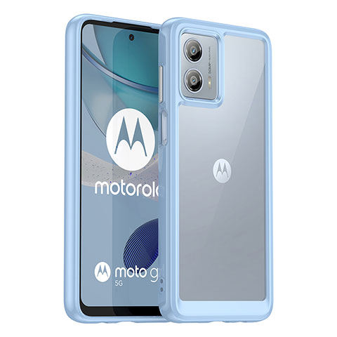 Coque Rebord Contour Silicone et Vitre Transparente Housse Etui J01S pour Motorola Moto G53j 5G Bleu Clair