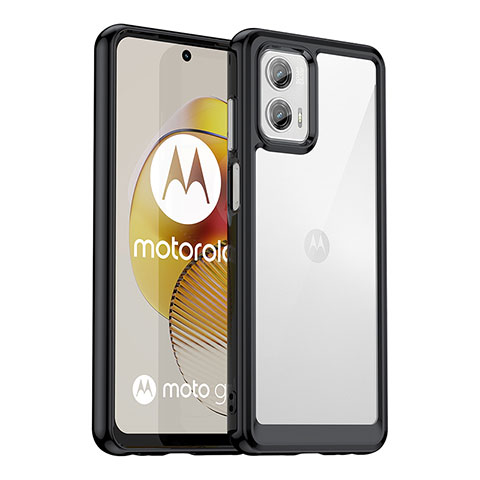 Coque Rebord Contour Silicone et Vitre Transparente Housse Etui J01S pour Motorola Moto G73 5G Noir