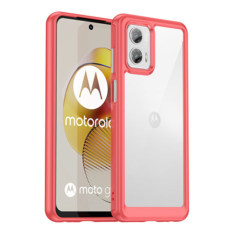 Coque Rebord Contour Silicone et Vitre Transparente Housse Etui J01S pour Motorola Moto G73 5G Rouge