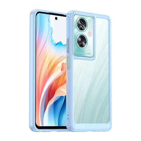 Coque Rebord Contour Silicone et Vitre Transparente Housse Etui J01S pour Oppo A2 5G Bleu