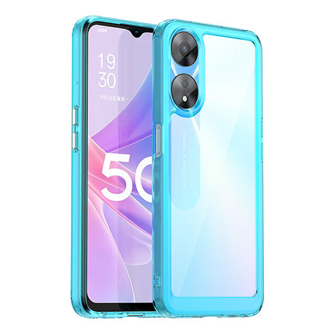 Coque Rebord Contour Silicone et Vitre Transparente Housse Etui J01S pour Oppo A58 5G Cyan