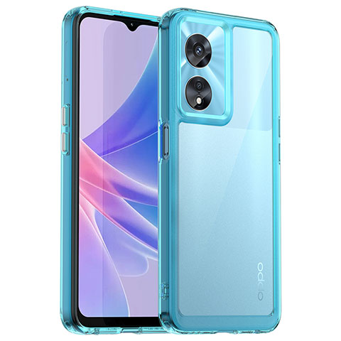 Coque Rebord Contour Silicone et Vitre Transparente Housse Etui J01S pour Oppo A78 5G Cyan