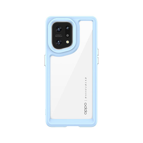 Coque Rebord Contour Silicone et Vitre Transparente Housse Etui J01S pour Oppo Find X5 5G Bleu