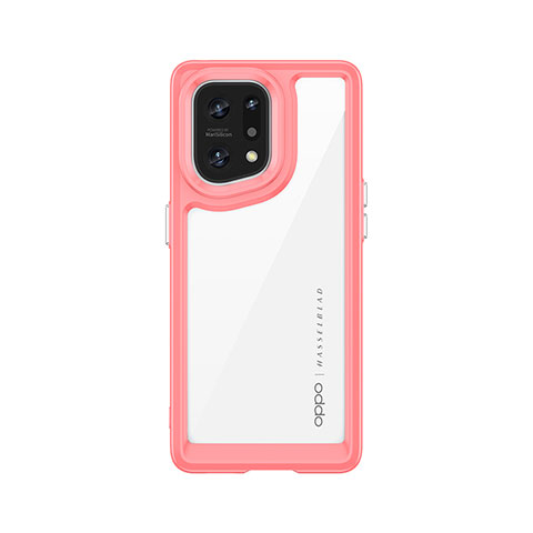 Coque Rebord Contour Silicone et Vitre Transparente Housse Etui J01S pour Oppo Find X5 5G Rouge