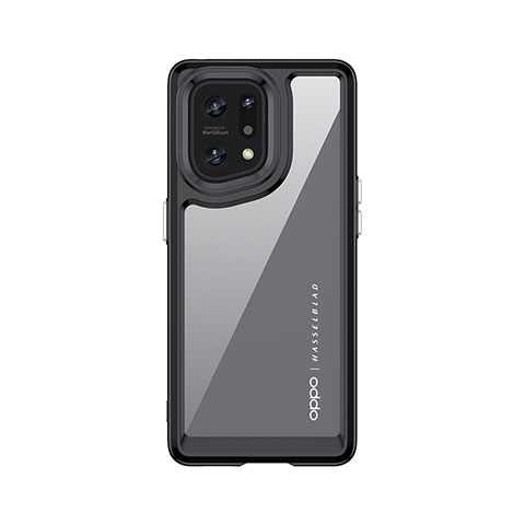 Coque Rebord Contour Silicone et Vitre Transparente Housse Etui J01S pour Oppo Find X5 Pro 5G Noir