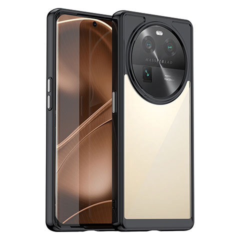 Coque Rebord Contour Silicone et Vitre Transparente Housse Etui J01S pour Oppo Find X6 5G Noir