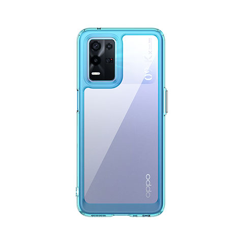 Coque Rebord Contour Silicone et Vitre Transparente Housse Etui J01S pour Oppo K9X 5G Cyan