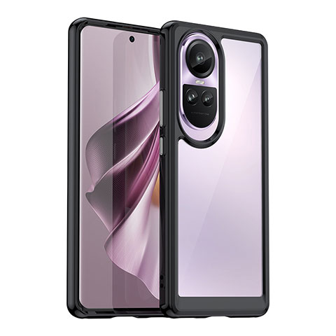 Coque Rebord Contour Silicone et Vitre Transparente Housse Etui J01S pour Oppo Reno10 5G Noir