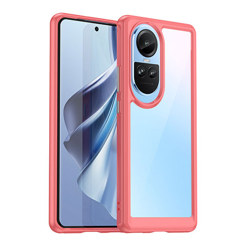 Coque Rebord Contour Silicone et Vitre Transparente Housse Etui J01S pour Oppo Reno10 Pro 5G Rouge