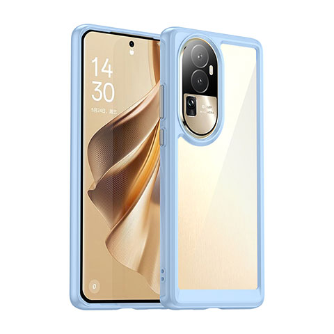 Coque Rebord Contour Silicone et Vitre Transparente Housse Etui J01S pour Oppo Reno10 Pro+ Plus 5G Bleu