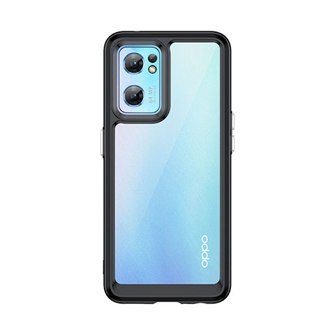 Coque Rebord Contour Silicone et Vitre Transparente Housse Etui J01S pour Oppo Reno7 5G Noir