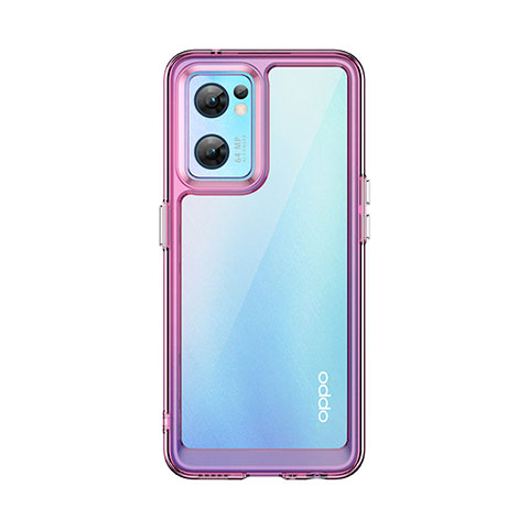 Coque Rebord Contour Silicone et Vitre Transparente Housse Etui J01S pour Oppo Reno7 5G Violet Clair