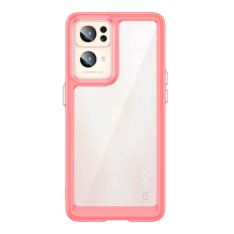 Coque Rebord Contour Silicone et Vitre Transparente Housse Etui J01S pour Oppo Reno7 Pro 5G Rouge