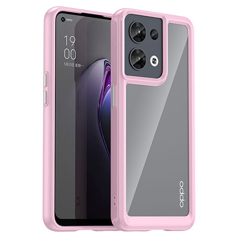 Coque Rebord Contour Silicone et Vitre Transparente Housse Etui J01S pour Oppo Reno8 5G Rose