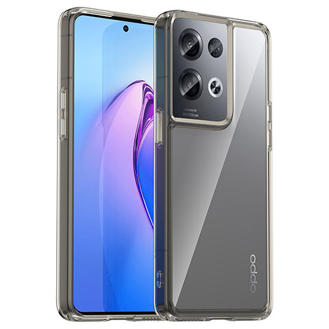 Coque Rebord Contour Silicone et Vitre Transparente Housse Etui J01S pour Oppo Reno8 Pro 5G Gris