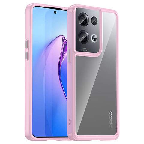 Coque Rebord Contour Silicone et Vitre Transparente Housse Etui J01S pour Oppo Reno8 Pro+ Plus 5G Rose