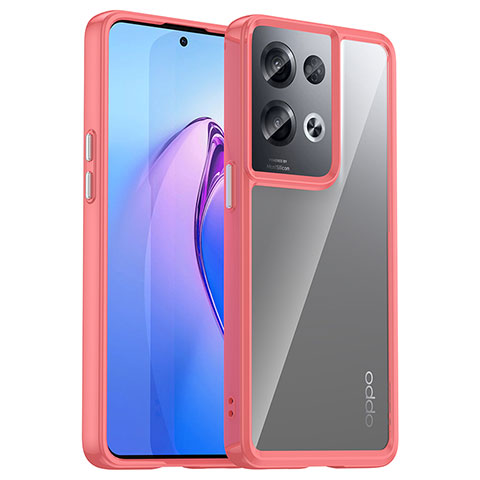 Coque Rebord Contour Silicone et Vitre Transparente Housse Etui J01S pour Oppo Reno8 Pro+ Plus 5G Rouge