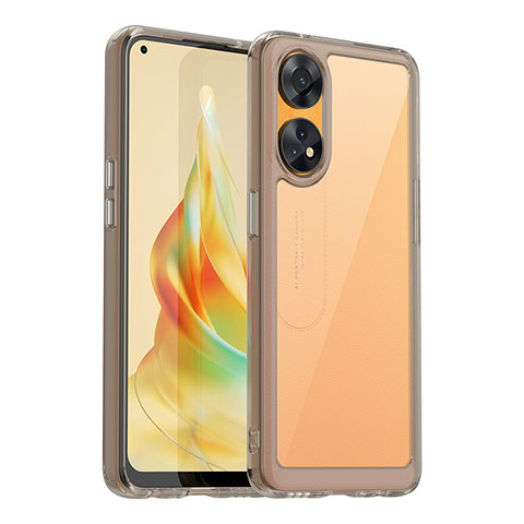 Coque Rebord Contour Silicone et Vitre Transparente Housse Etui J01S pour Oppo Reno8 T 4G Gris