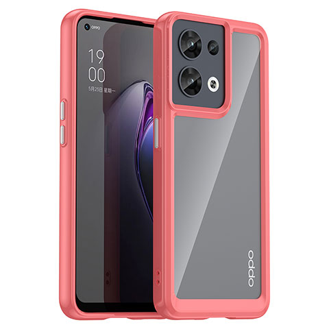 Coque Rebord Contour Silicone et Vitre Transparente Housse Etui J01S pour Oppo Reno9 5G Rouge