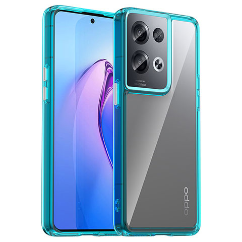 Coque Rebord Contour Silicone et Vitre Transparente Housse Etui J01S pour Oppo Reno9 Pro+ Plus 5G Cyan