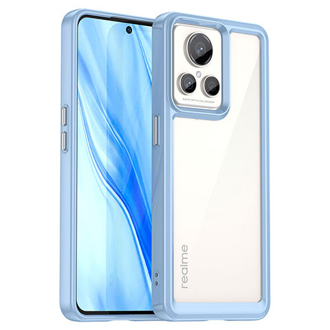 Coque Rebord Contour Silicone et Vitre Transparente Housse Etui J01S pour Realme GT2 Master Explorer Bleu