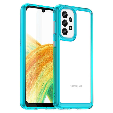 Coque Rebord Contour Silicone et Vitre Transparente Housse Etui J01S pour Samsung Galaxy A33 5G Cyan