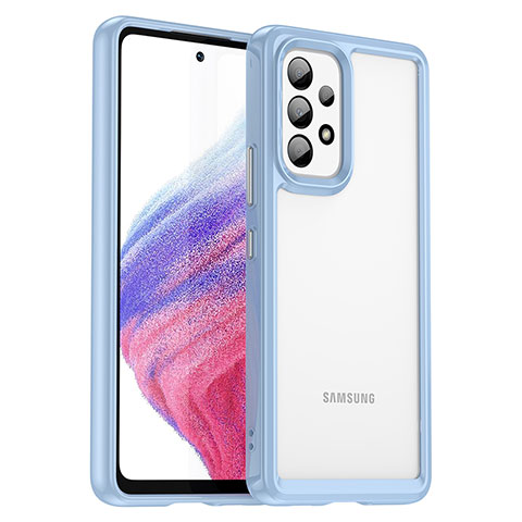 Coque Rebord Contour Silicone et Vitre Transparente Housse Etui J01S pour Samsung Galaxy A53 5G Bleu