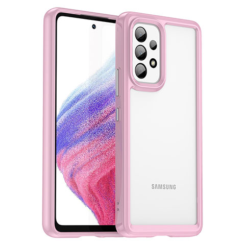 Coque Rebord Contour Silicone et Vitre Transparente Housse Etui J01S pour Samsung Galaxy A53 5G Rose