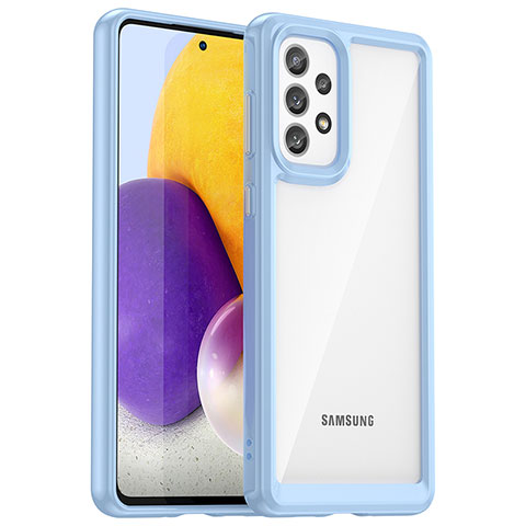 Coque Rebord Contour Silicone et Vitre Transparente Housse Etui J01S pour Samsung Galaxy A73 5G Bleu