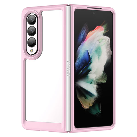 Coque Rebord Contour Silicone et Vitre Transparente Housse Etui J01S pour Samsung Galaxy Z Fold4 5G Rose